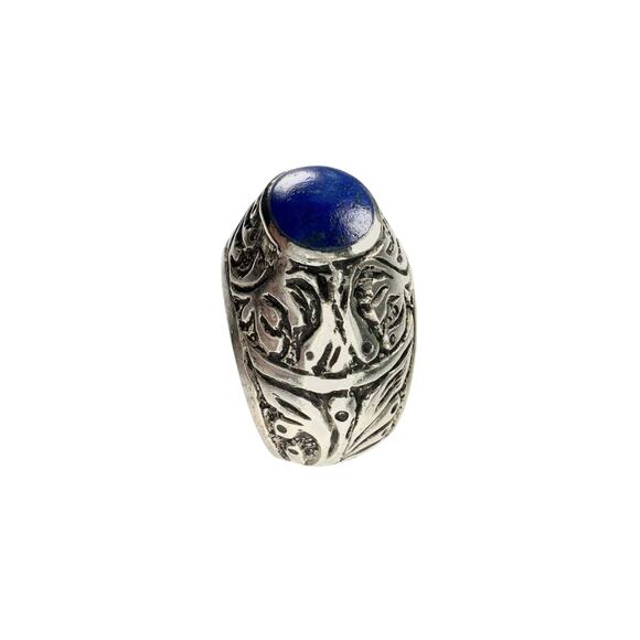 Old Silver Lapis Lazuli Islamic Script Intaglio Ring 1930's Unisex Sz 9.25 - 9.5 - Picture 3 of 6